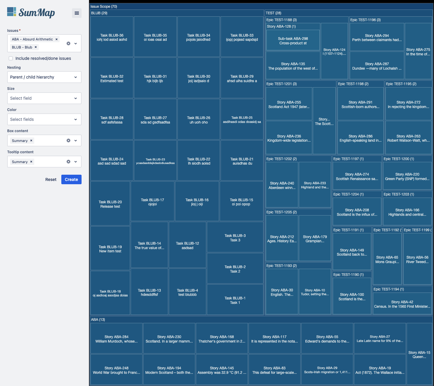 Issues grouped and nested by issue hierarchy